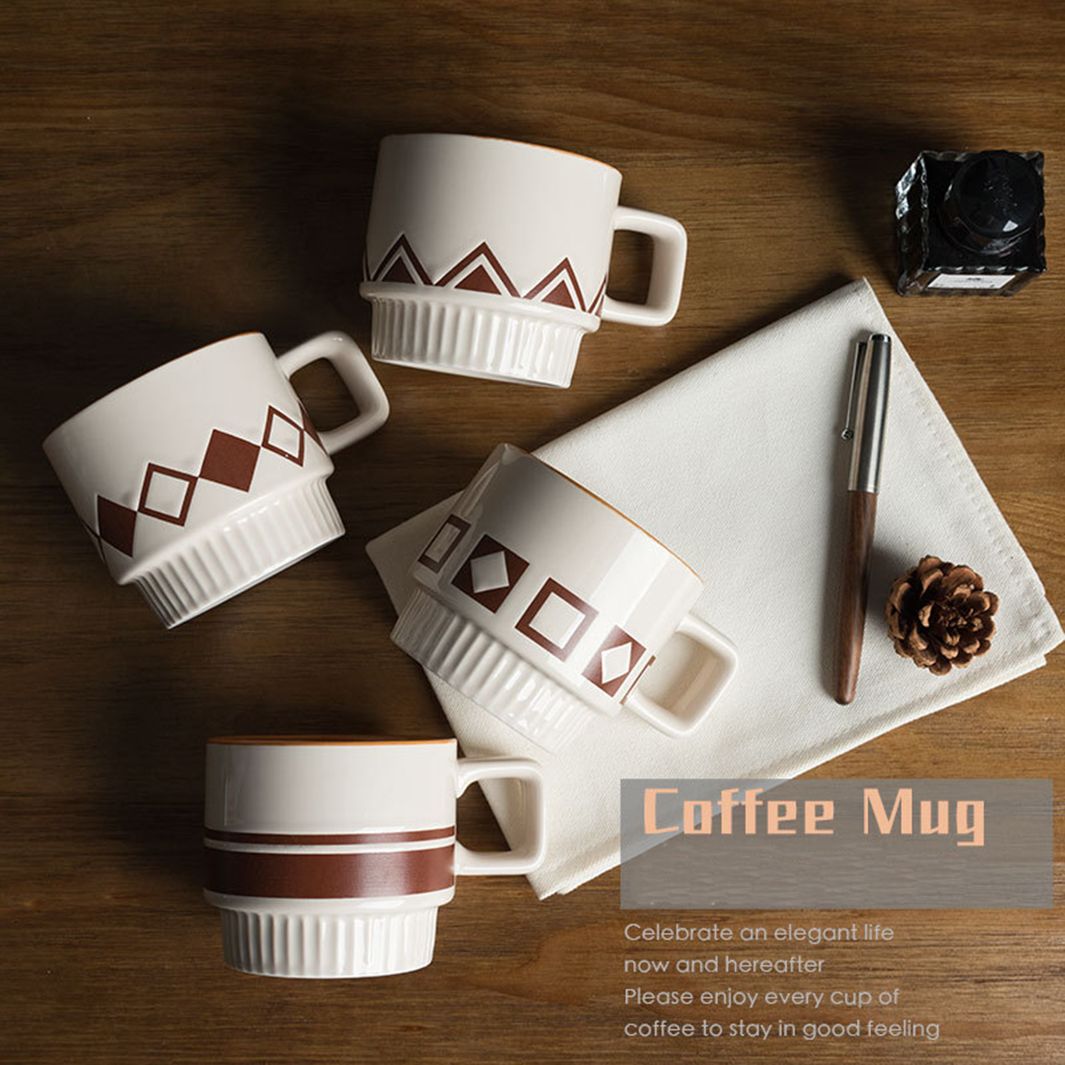 11Oz Porcelain Big Handle Coffee Mugs 3