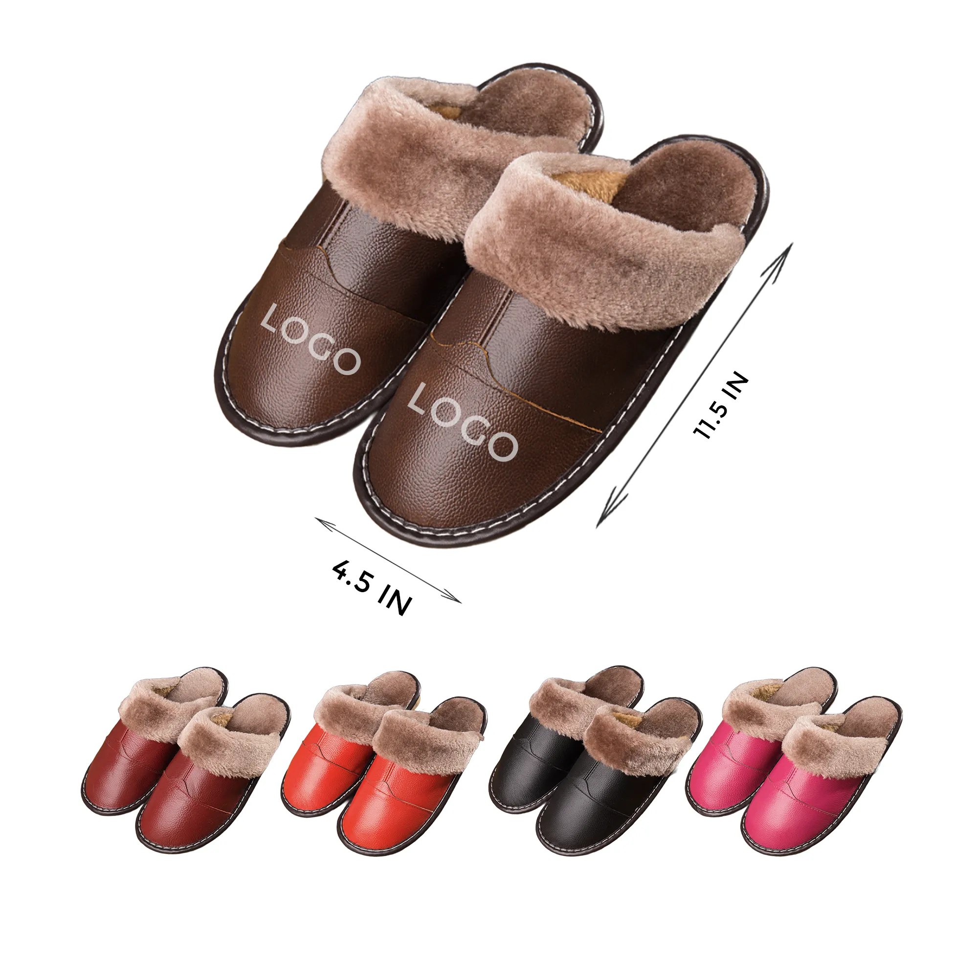 MOQ 10 PCS Winter Genuine Leather Warm Slippers 1