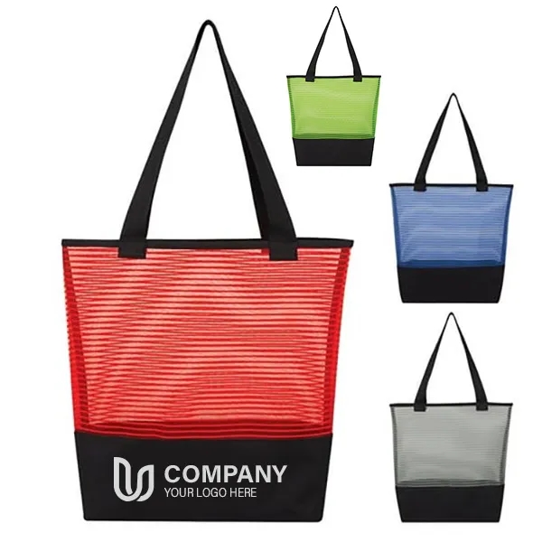 Sheer Mesh Pinstripe Tote Bag -15x16x3.75 2