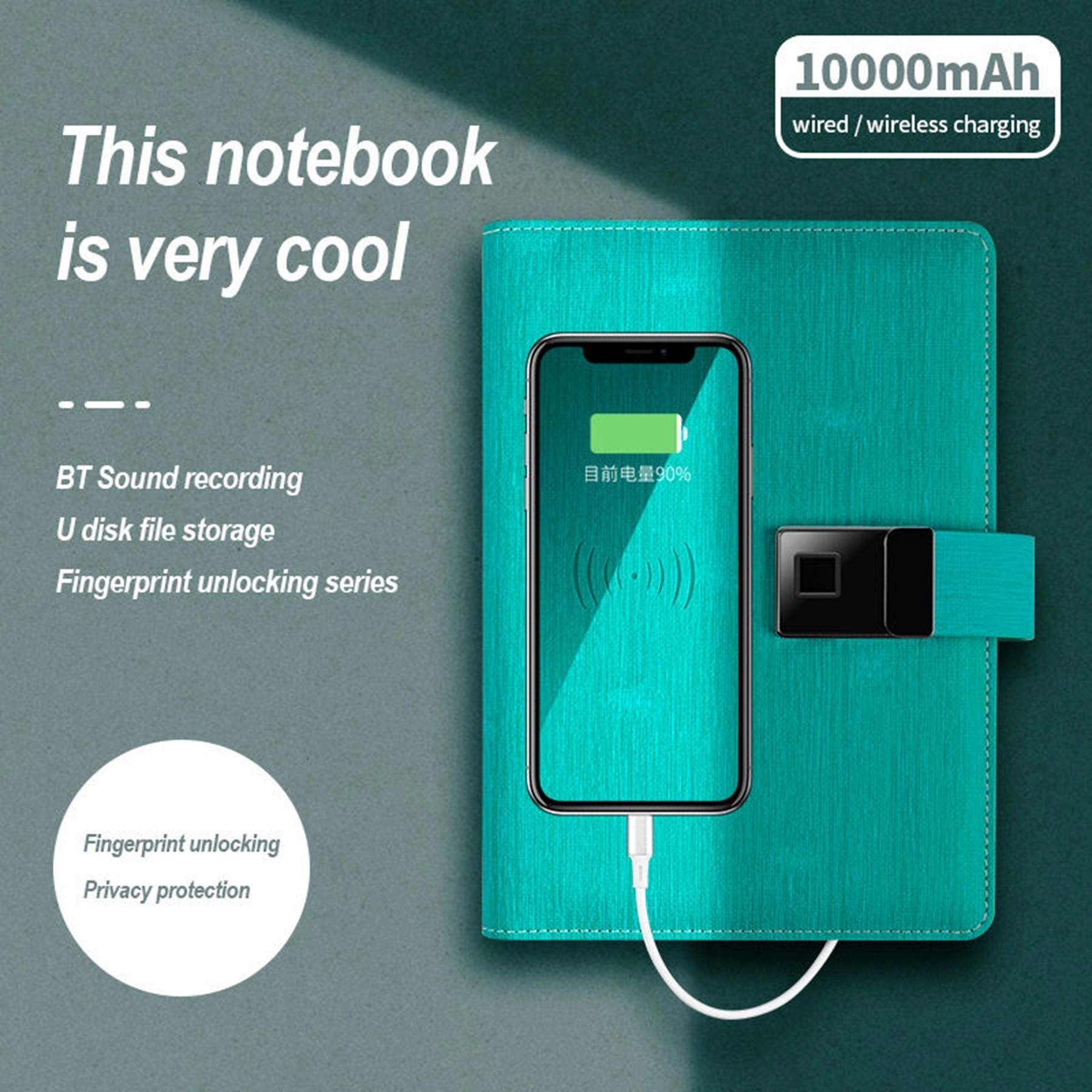 10000 mAh Fingerprint Lock A5 Notebook with 16GB USB Drive 6