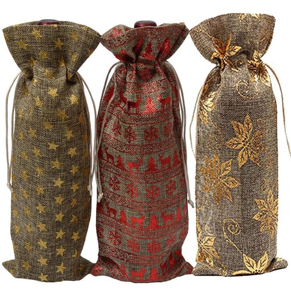 Christmas Drawstring Jute Wine Bag 2