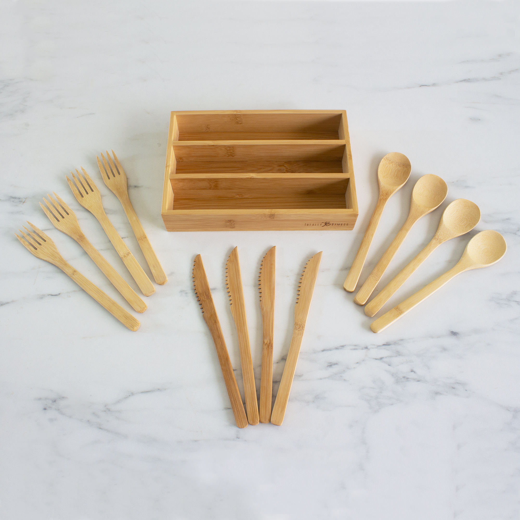 12 Piece Reusable Bamboo Flatware Set in Storage Case 1