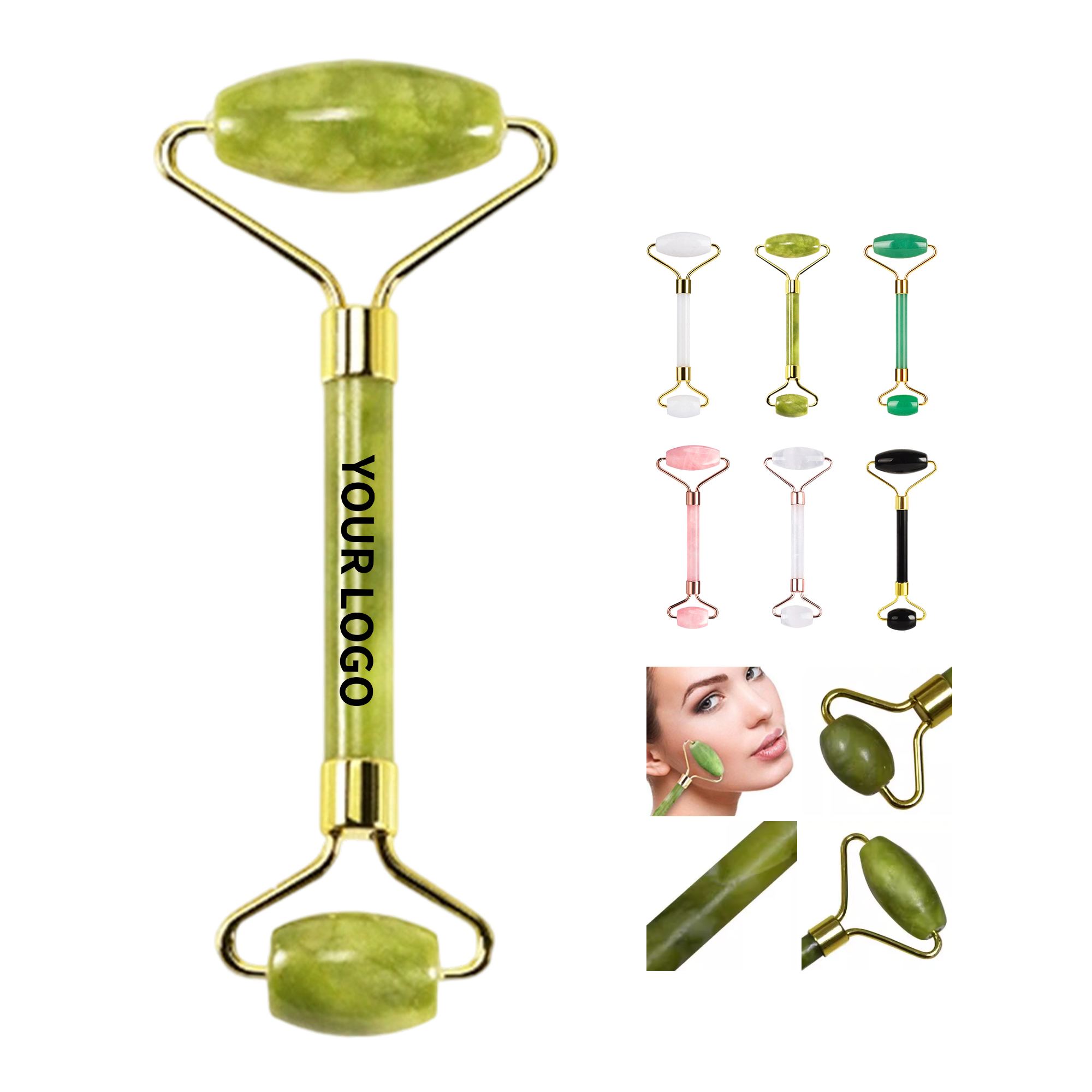 Dual Head Jade Face Roller 5.7" x 2.16" 4