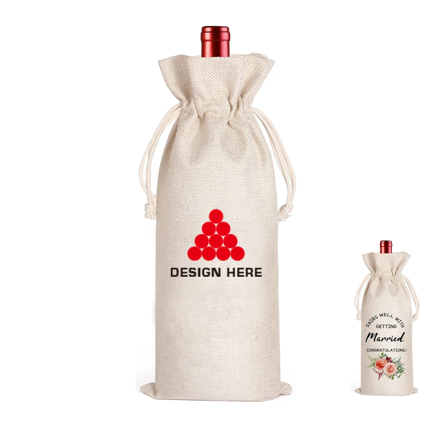 Burlap Drawstring Wine Bag