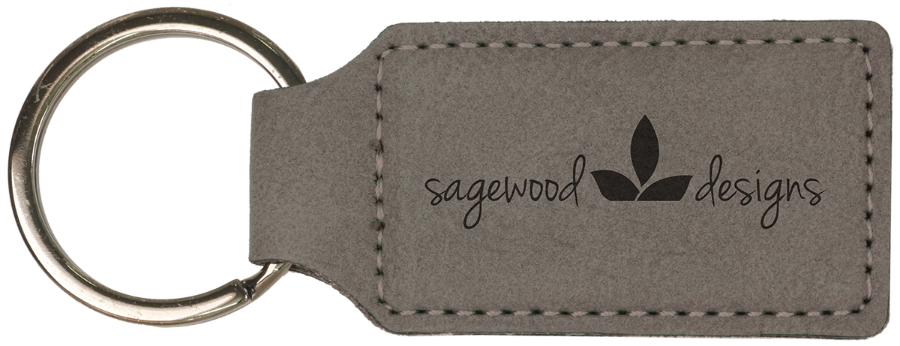 2 3/4" x 1 1/4" Gray Leatherette Rectangle Keychain 1