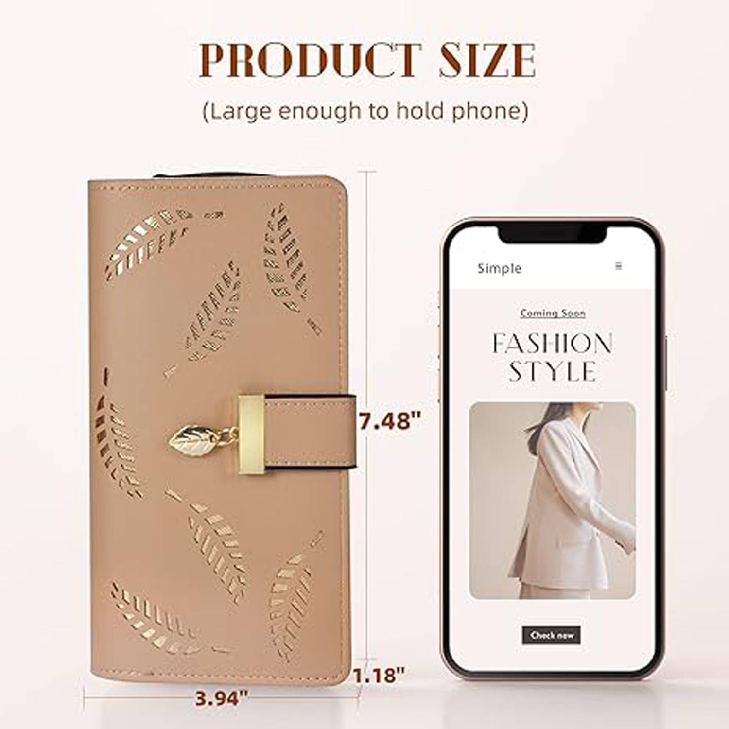 Trendy Korean Leaf Pattern Zipper Clasp Handbag Wallet 7