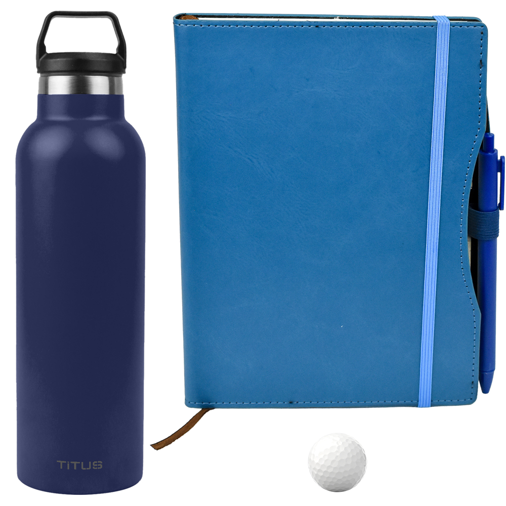 25 oz TiTUS® SS Water Bottle, 3 Pack Golf Balls &  A5 Notebook with Pen Gift Set