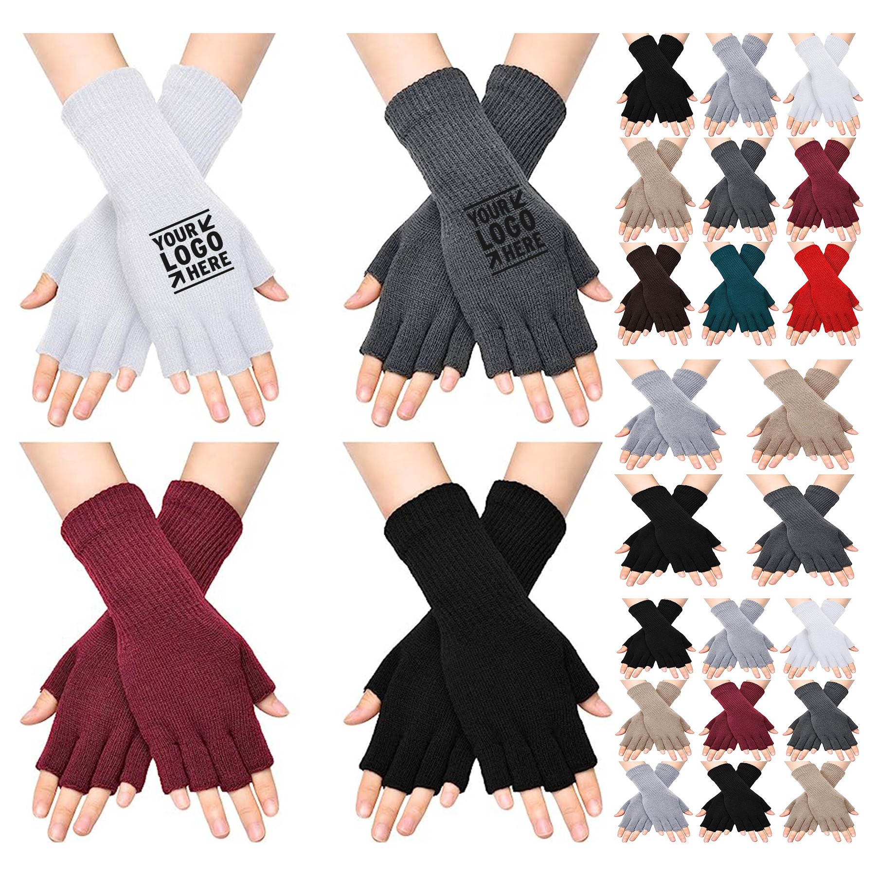 Women Winter Stretchy Knit Fingerless Mittens Gloves 3
