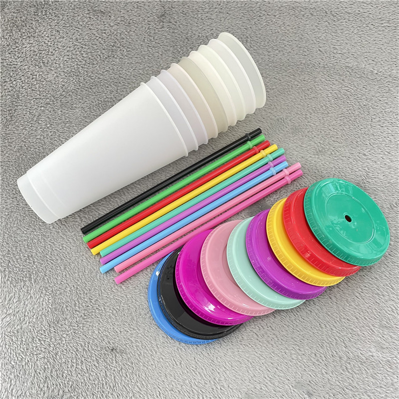 24 Oz. PP Plastic Color Changing Cup Set with Straws 4