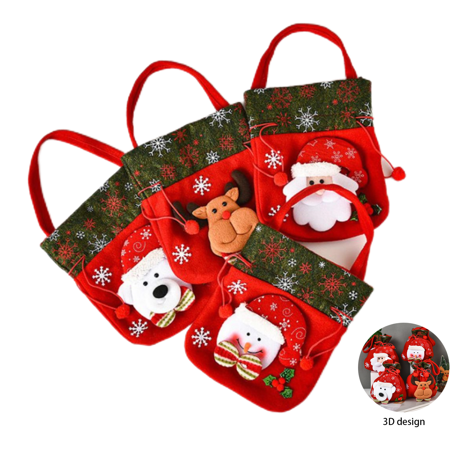 3D Designs Flannel Decoration Christmas Drawstring Gift Bags 14