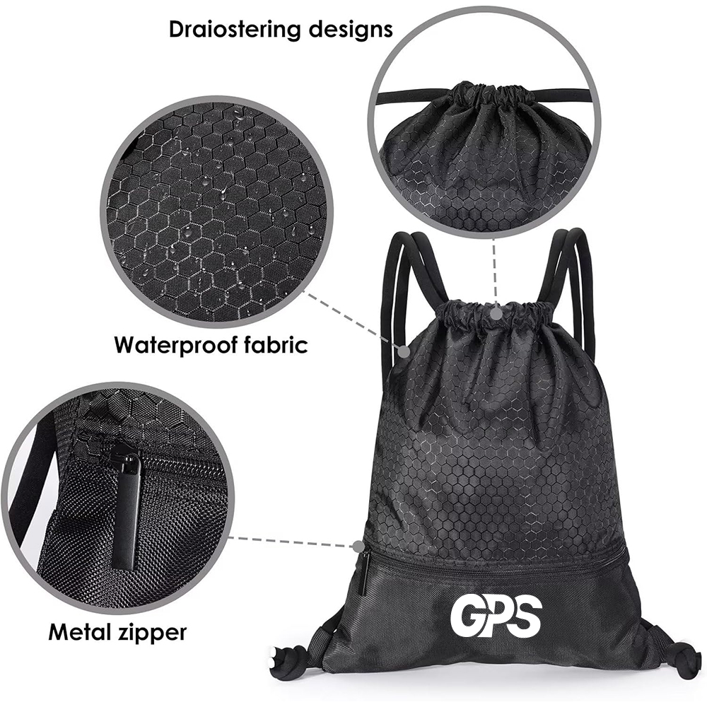 Waterproof Drawstring Backpack Sports Gym Bag for Women & Men Large Size With One Zipper Pocket 3