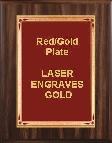 10-1/2" x 13" Classic Walnut Finish Plaque with a Red Teardrop Plate 1