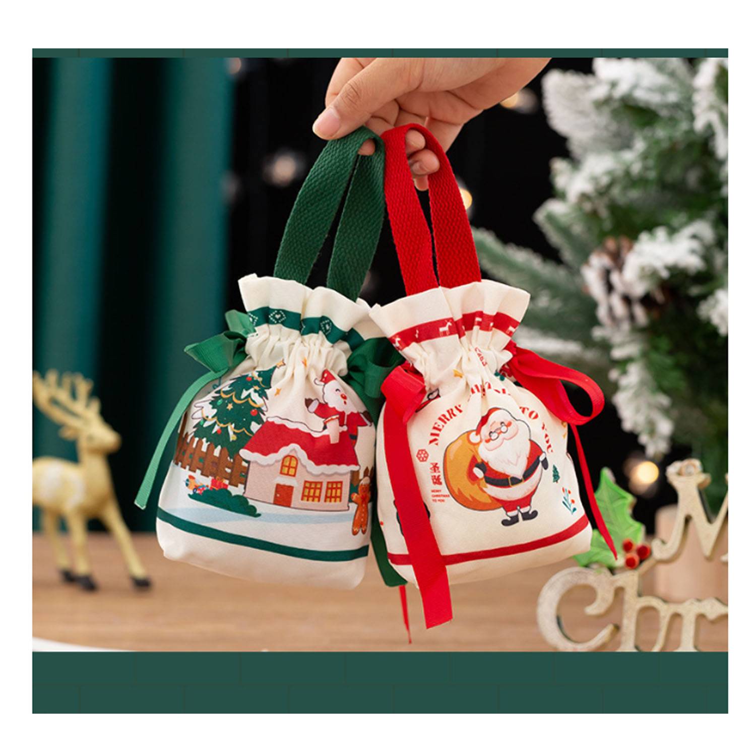 Christmas Canvas Gift Bag, custom tote bag with logo imprint 3
