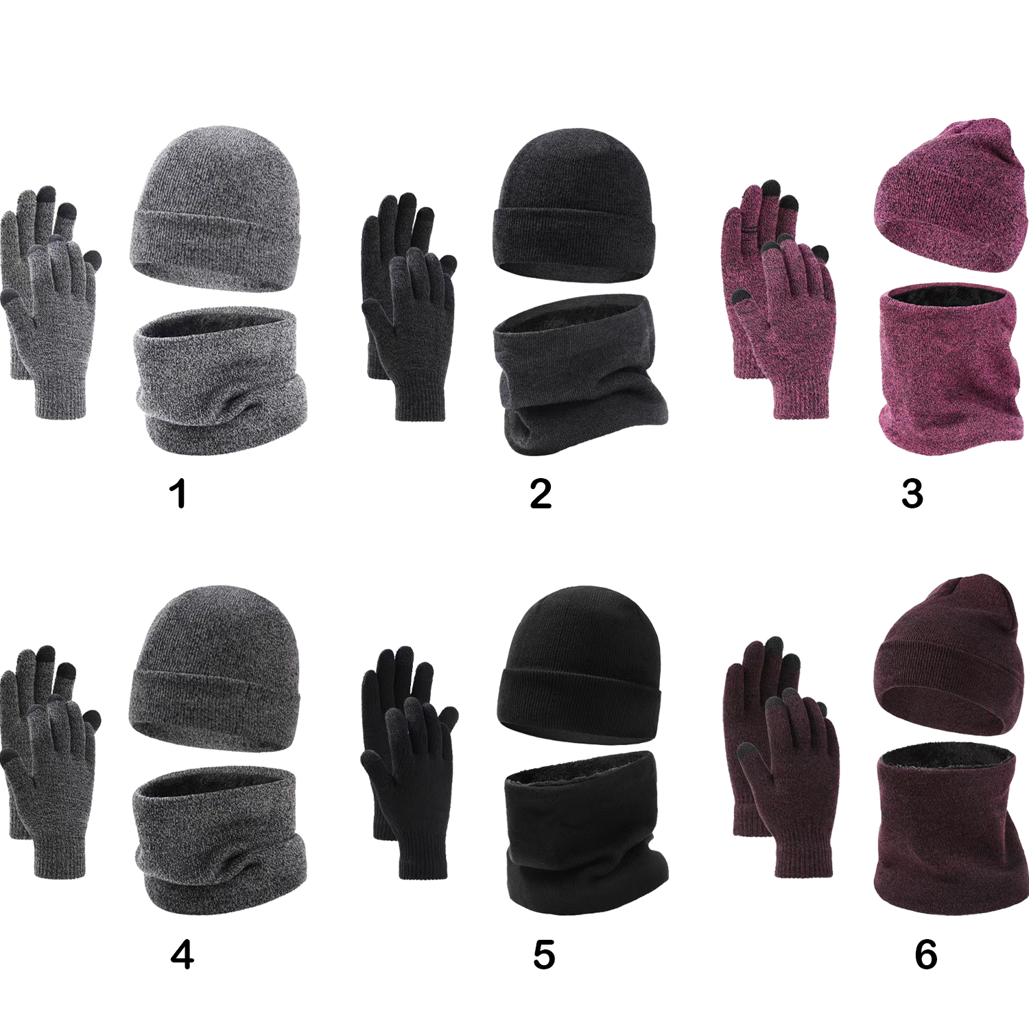 3 Pieces Winter Hat Scarf Set And Touchscreen Gloves 1