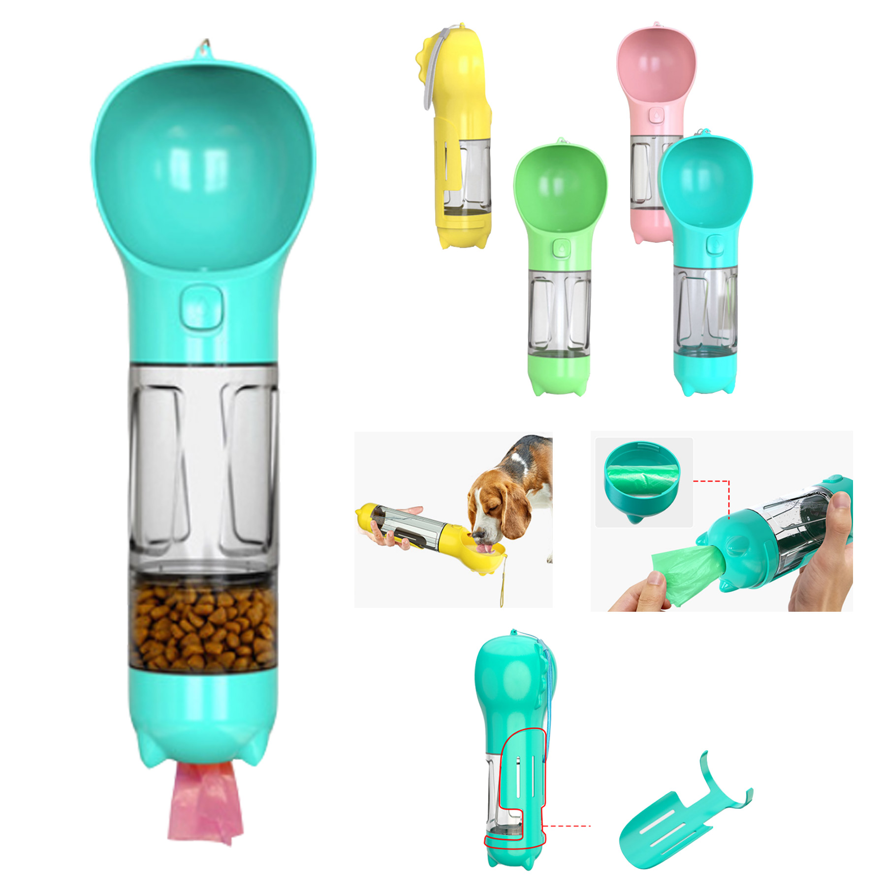 Portable Pet Water Bottle With Food Container And Poop Bag 1