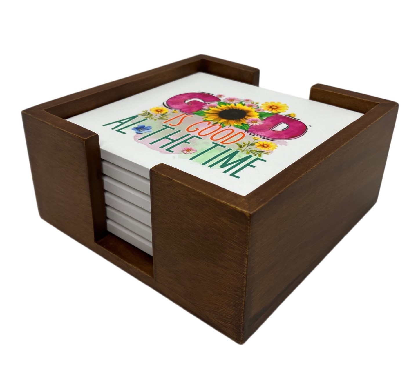 Walnut Finish Wooden 6 Coaster Holder Sets 5