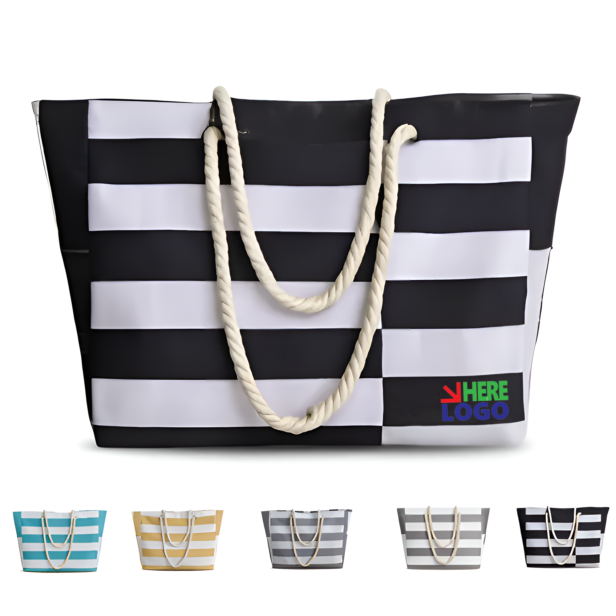 Striped Beach Tote Bag, custom tote bag with logo imprint 2