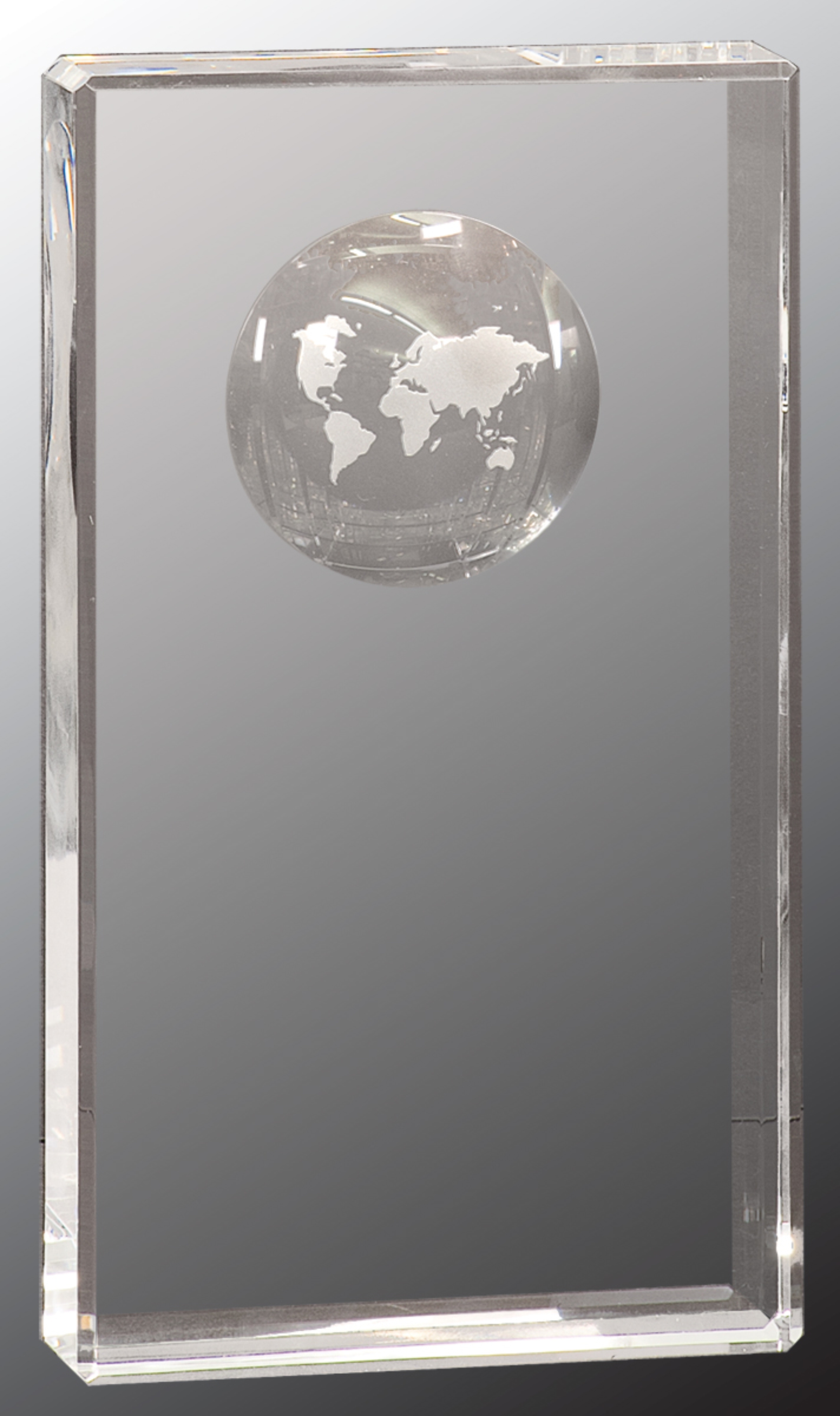 8" Clear Crystal Rectangle Award with Globe Etching 2