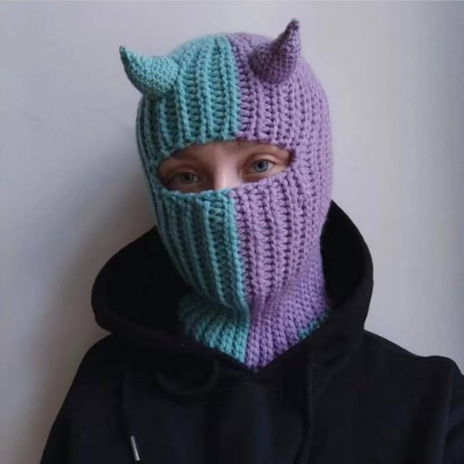 Full Face Cover Horns Creative Knitted Hat 5