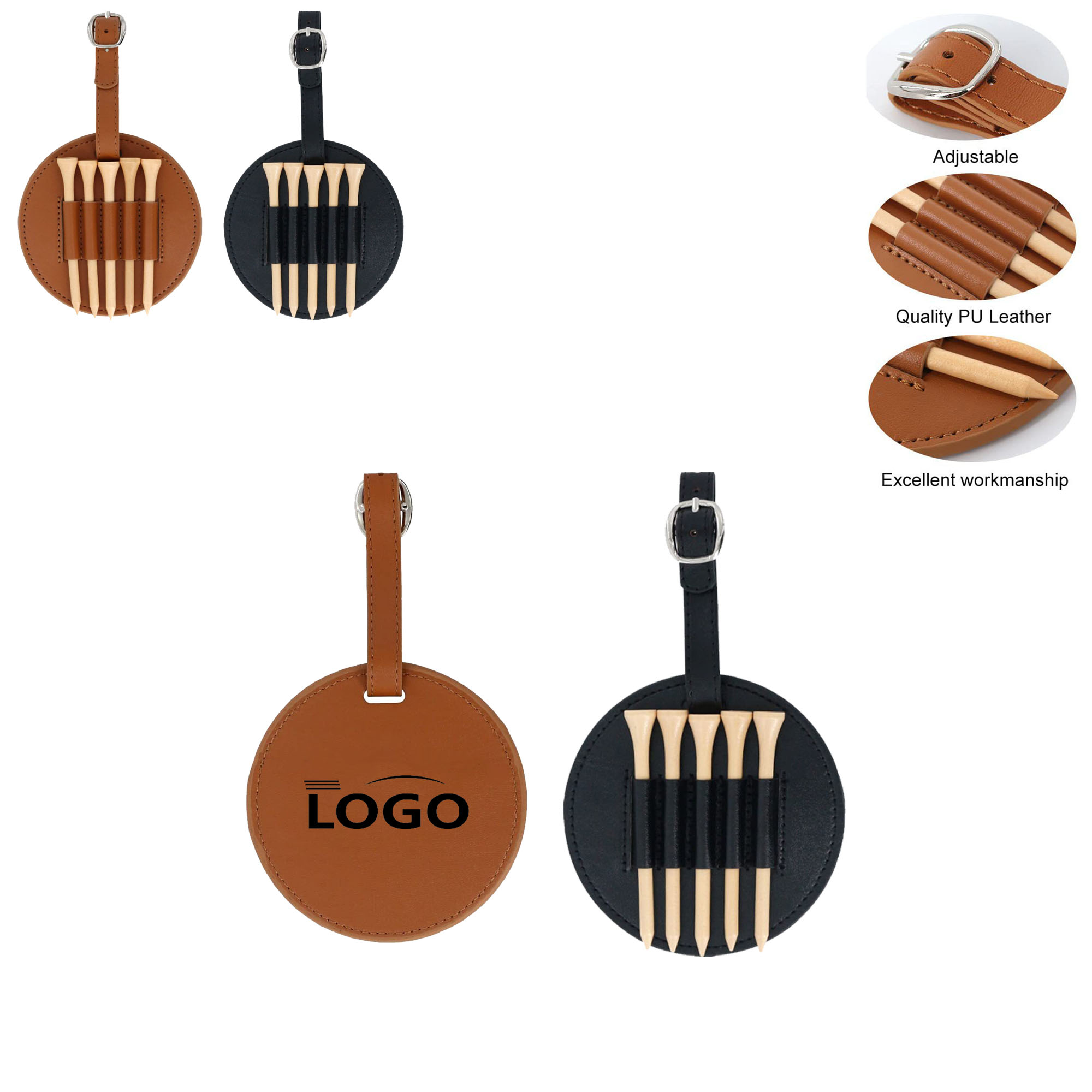 Golf Leather Bag Tag With 5 Ball Nail Set 4