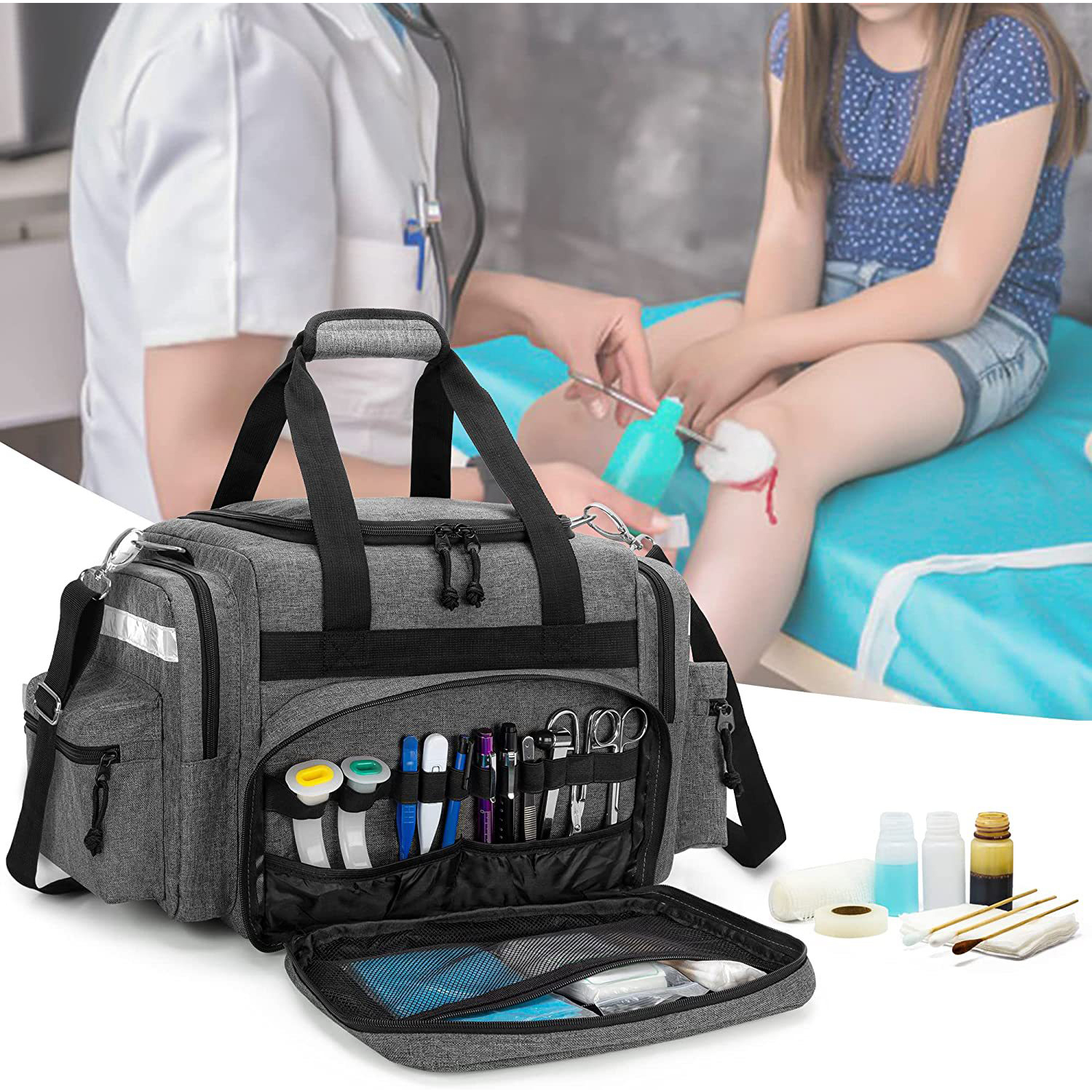 Professional Medical First Responder Bag With Detachable 6