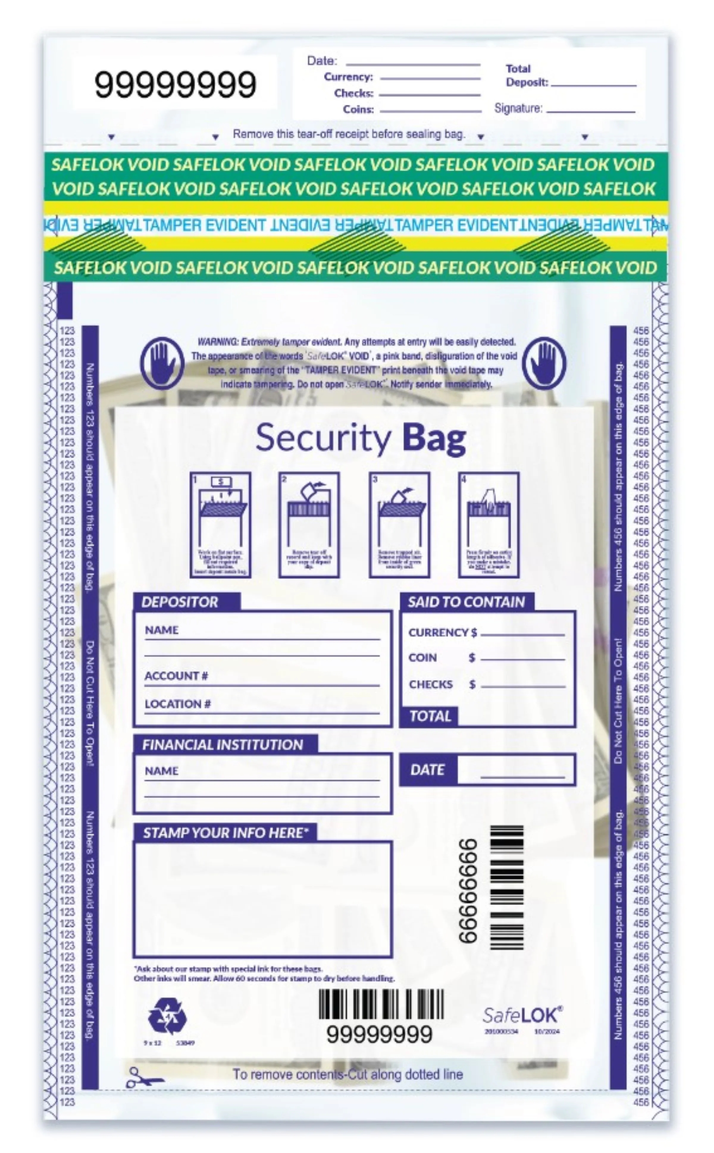 Deposit Bags, Single Pocket, Clear 9 X 12" 1