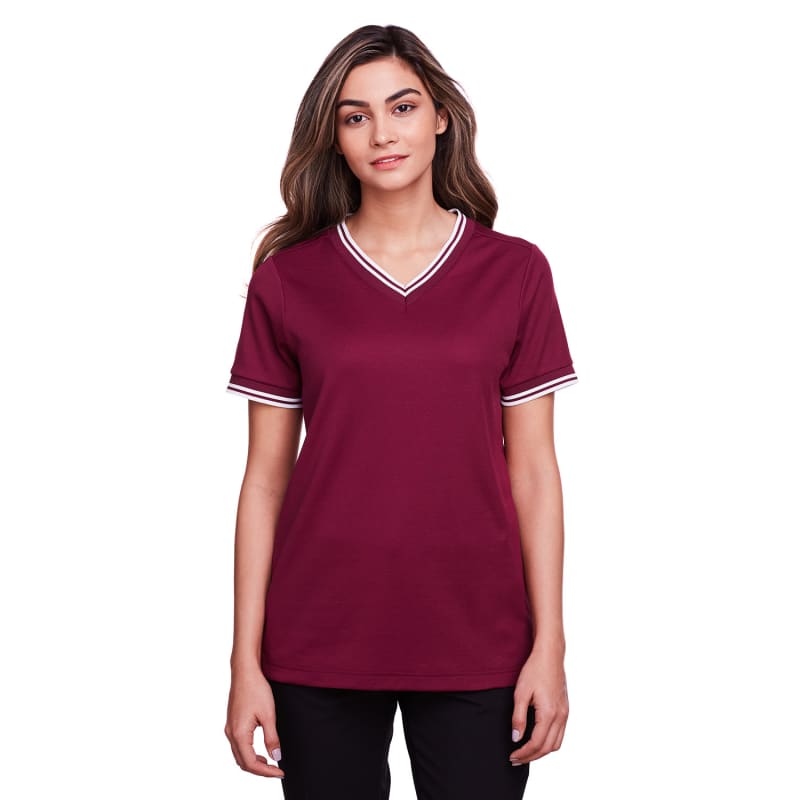 Devon & Jones Ladies' CrownLux Performance™ Plaited Tipped V-Neck Polo 7