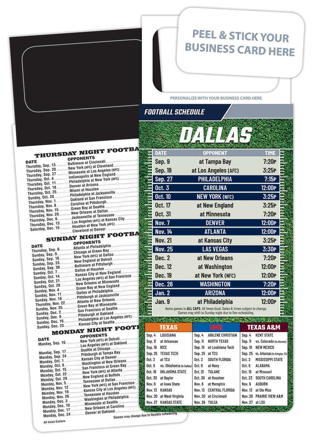 Pro Football Schedule Magnet - Peel and Stick Business Card (3.5x9)