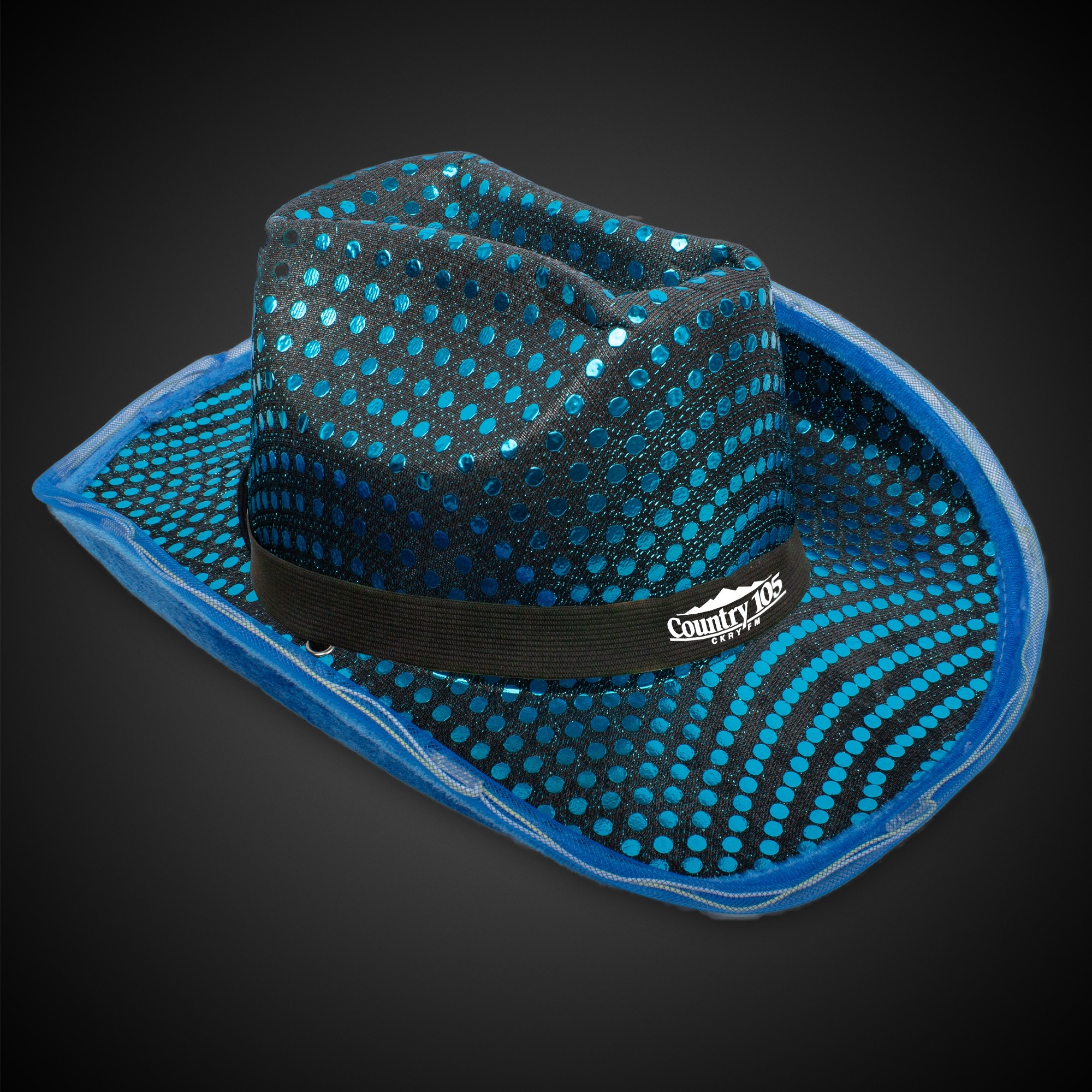 TEAL SEQUIN LED COWBOY HAT(Black Imprinted Band)