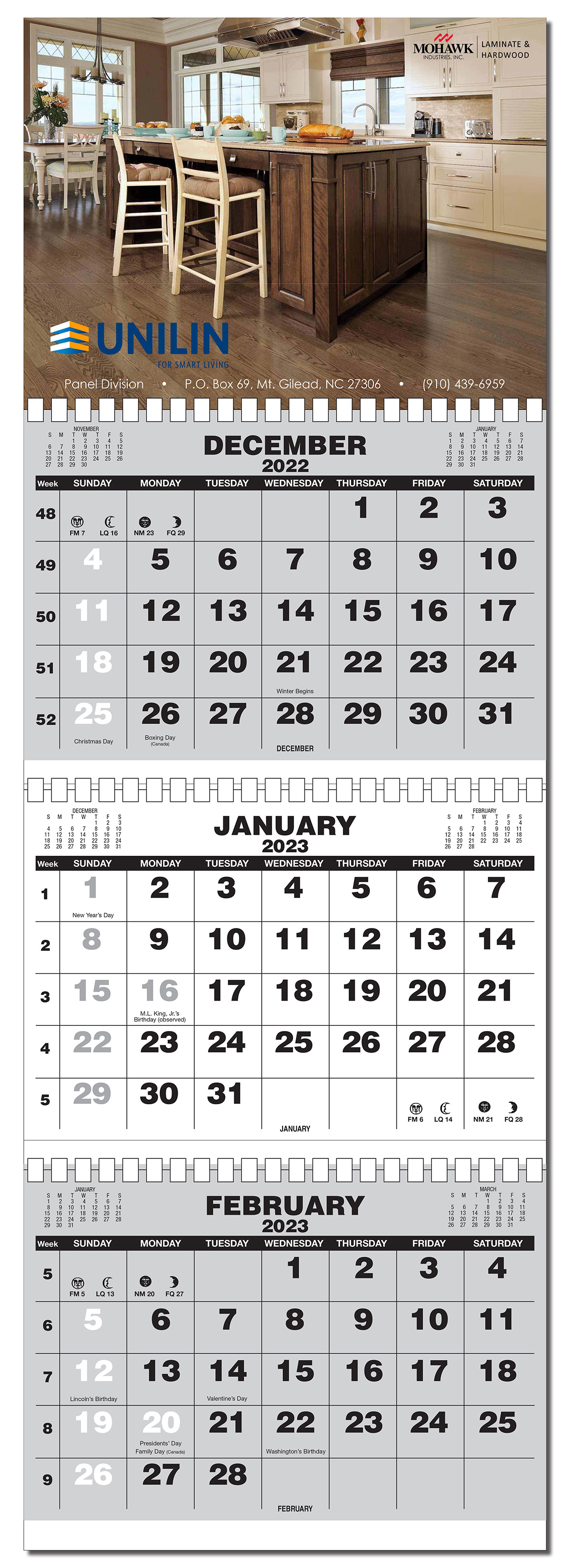 3 Month View Full Color Wall Calendar