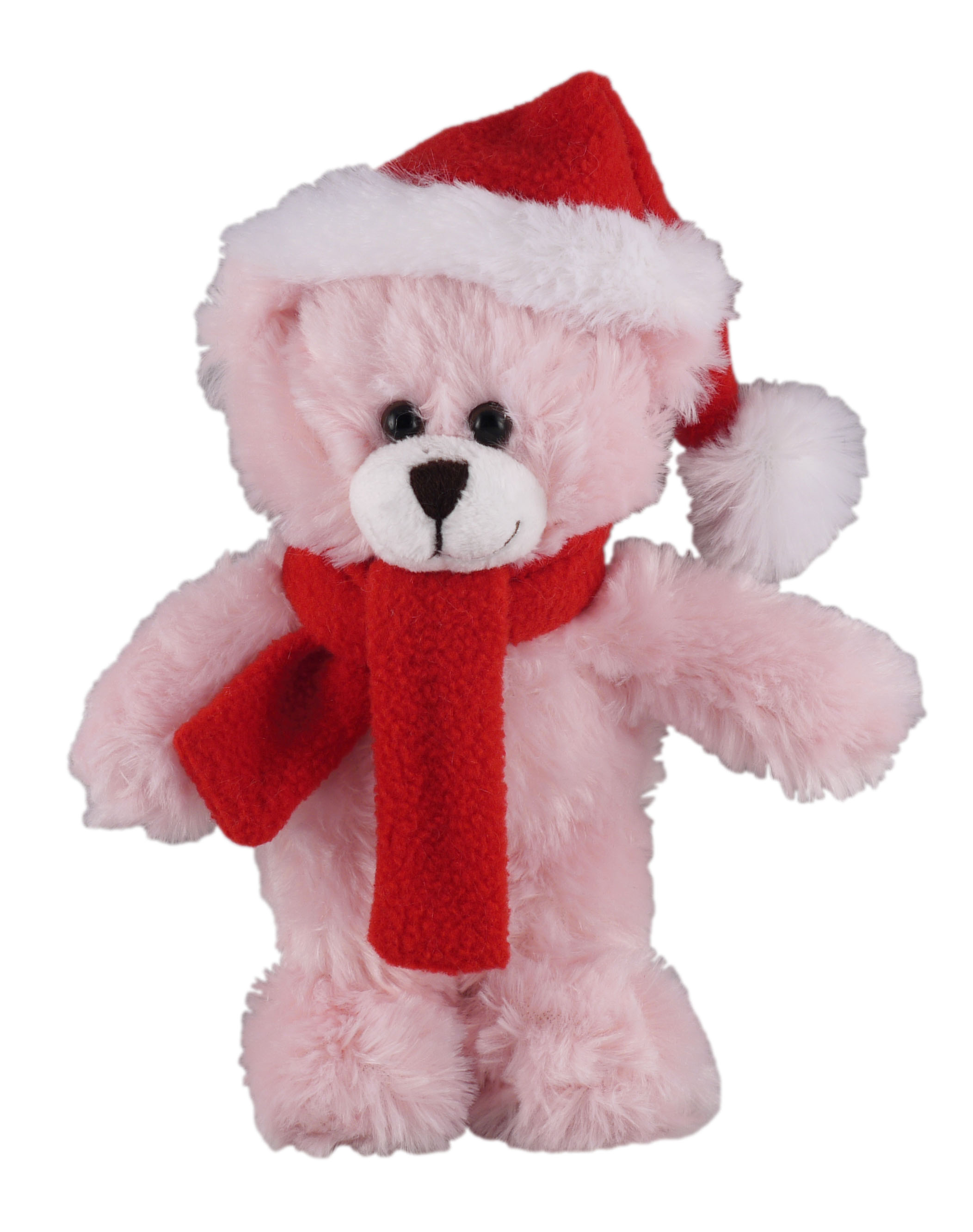 Soft Plush Stuffed Pink Bear with Christmas Hat and Scarf 3
