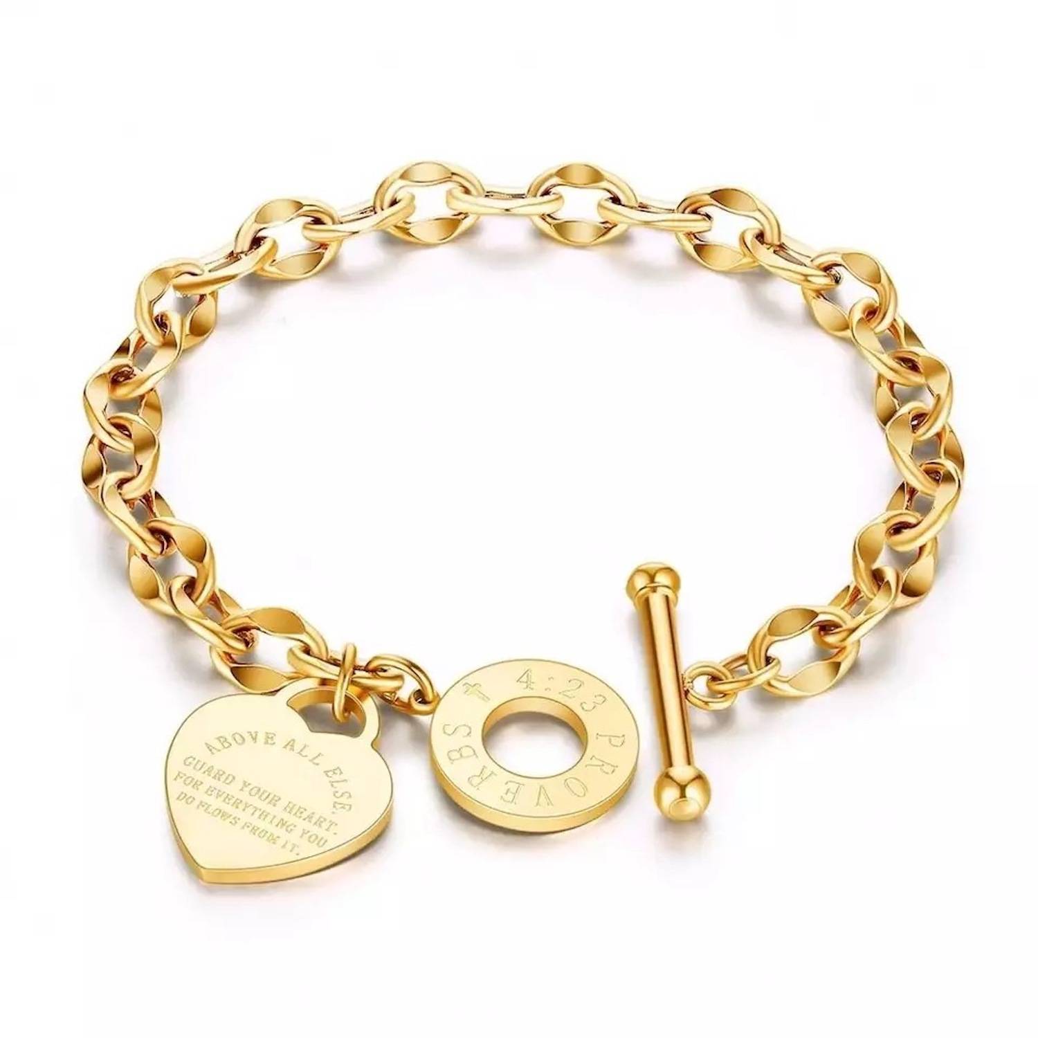 Titanium Steel 18K Gold Plated Heart Charm Bracelet 4