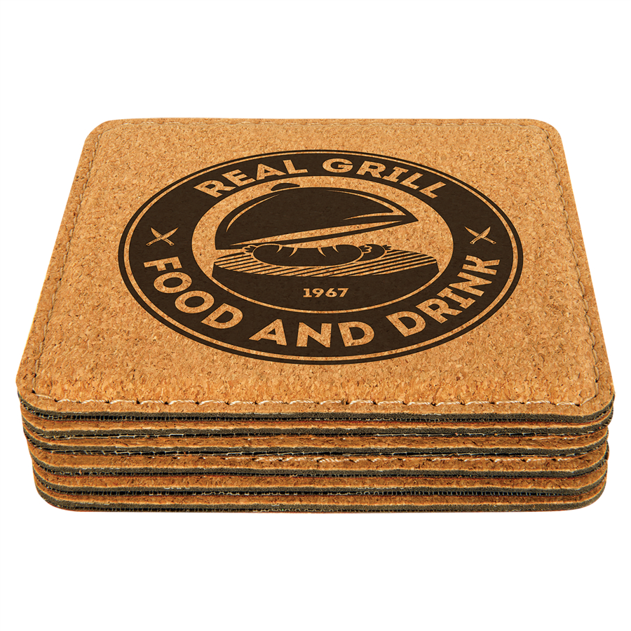 4" x 4" Square Cork Coaster with Stitching 2
