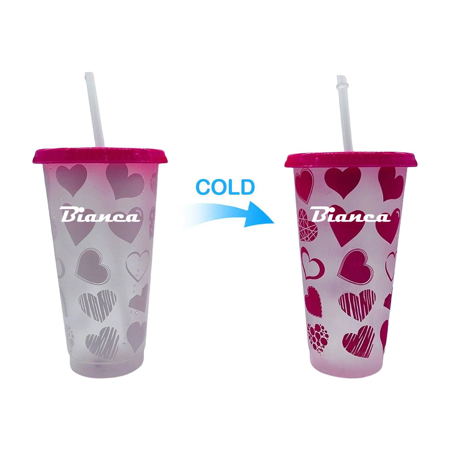 24oz Color Changing Plastic Cold Drink Cup w/ Straw 4