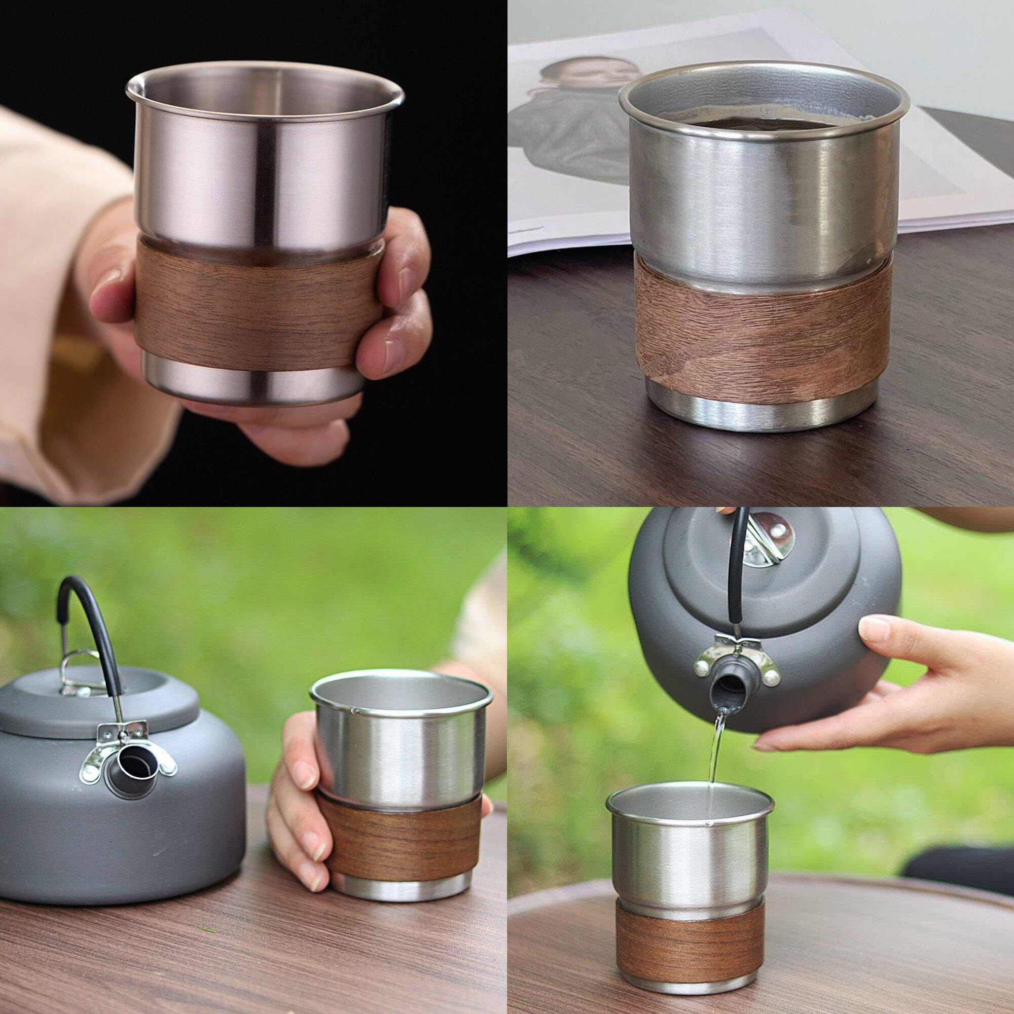 Stainless Steel Cup with Walnut Wood Sleeve and Lid 3