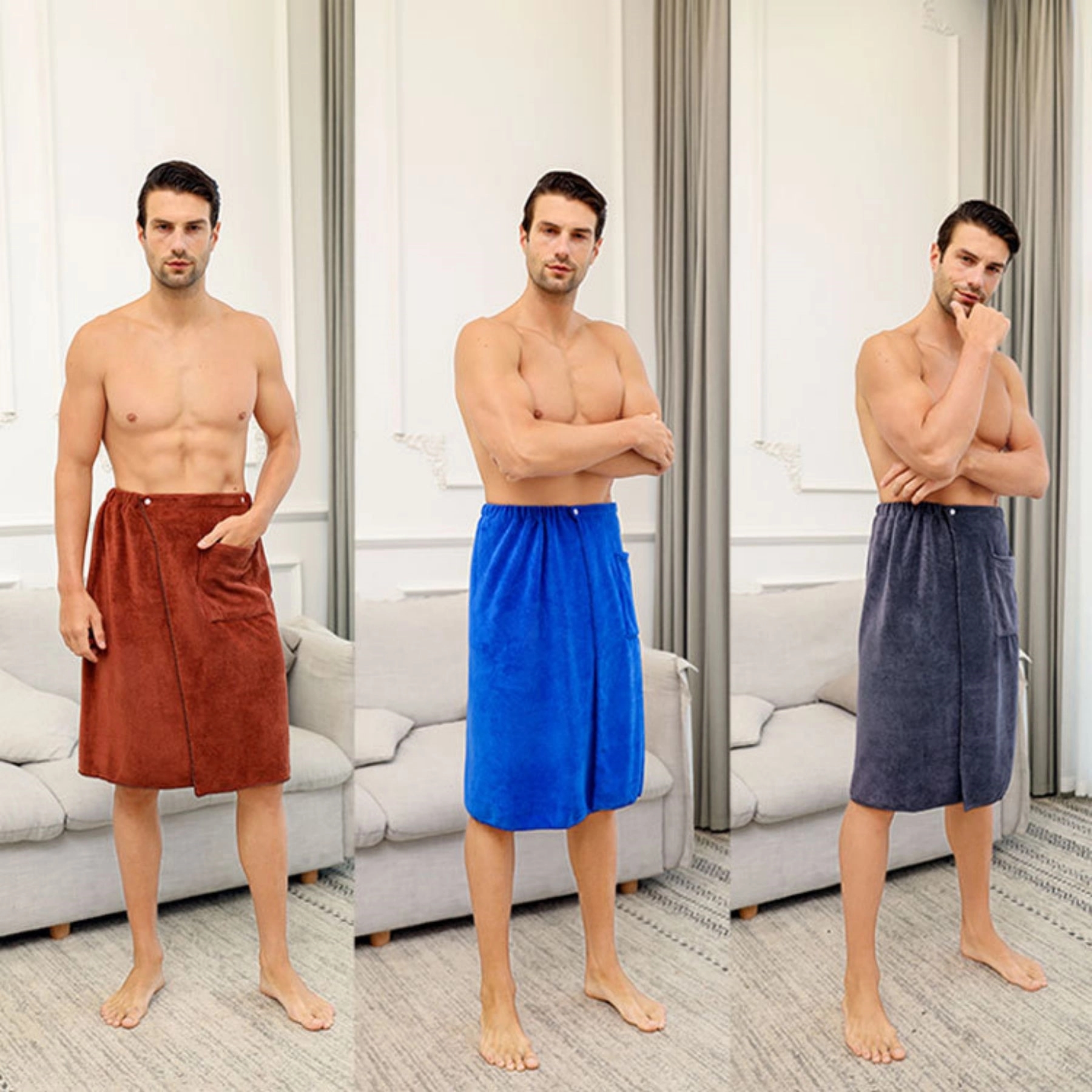 Men's Terry Shower Wrap Cotton Bath Towel 55" x 28" 4