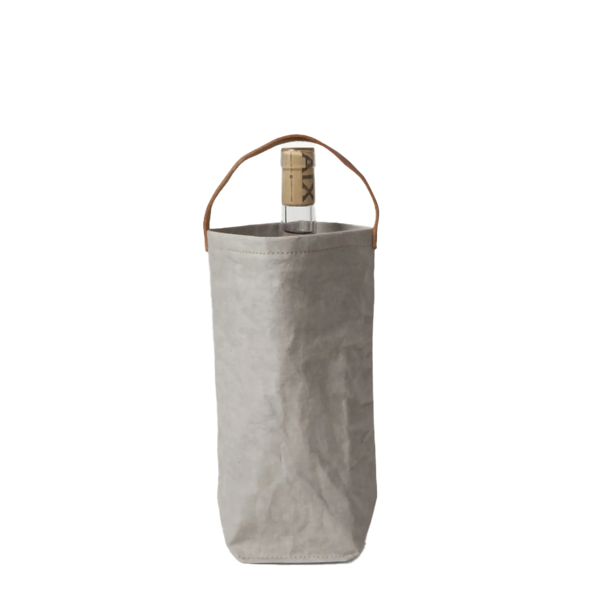 Washed Kraft Paper Single Bottle Wine Tote Bag MOQ200 2