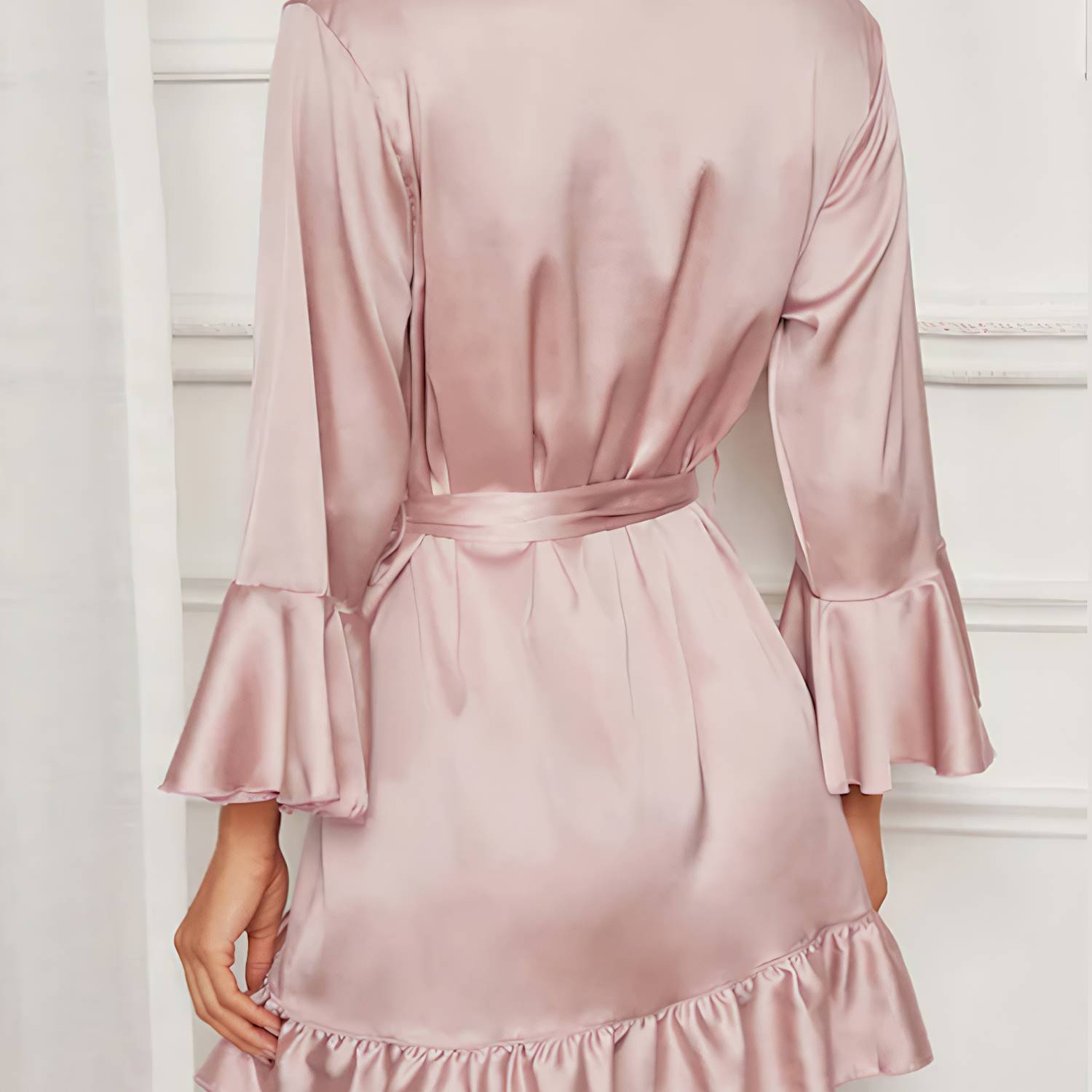 Women Polyester Flounced Hem Robe 9