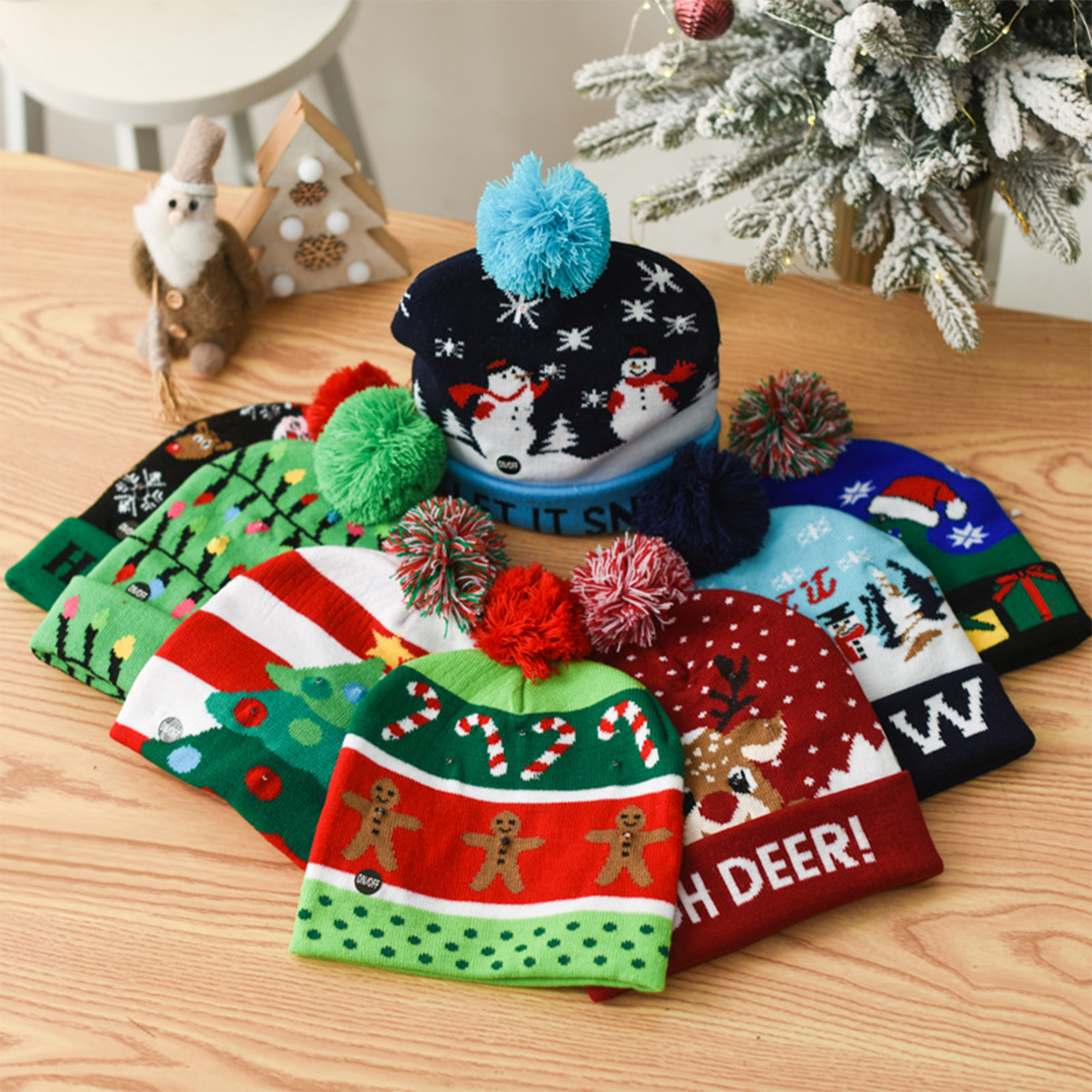 Acrylic Knitted Luminous Christmas Hat With Ball 9