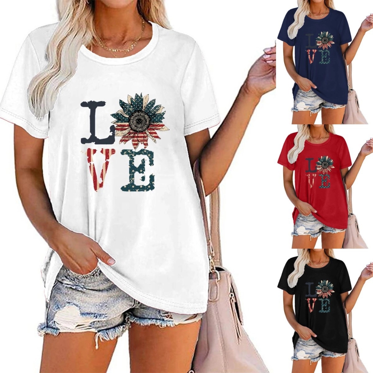 Women American Flag Graphic Short Sleeve Round Neck T-shirt 4