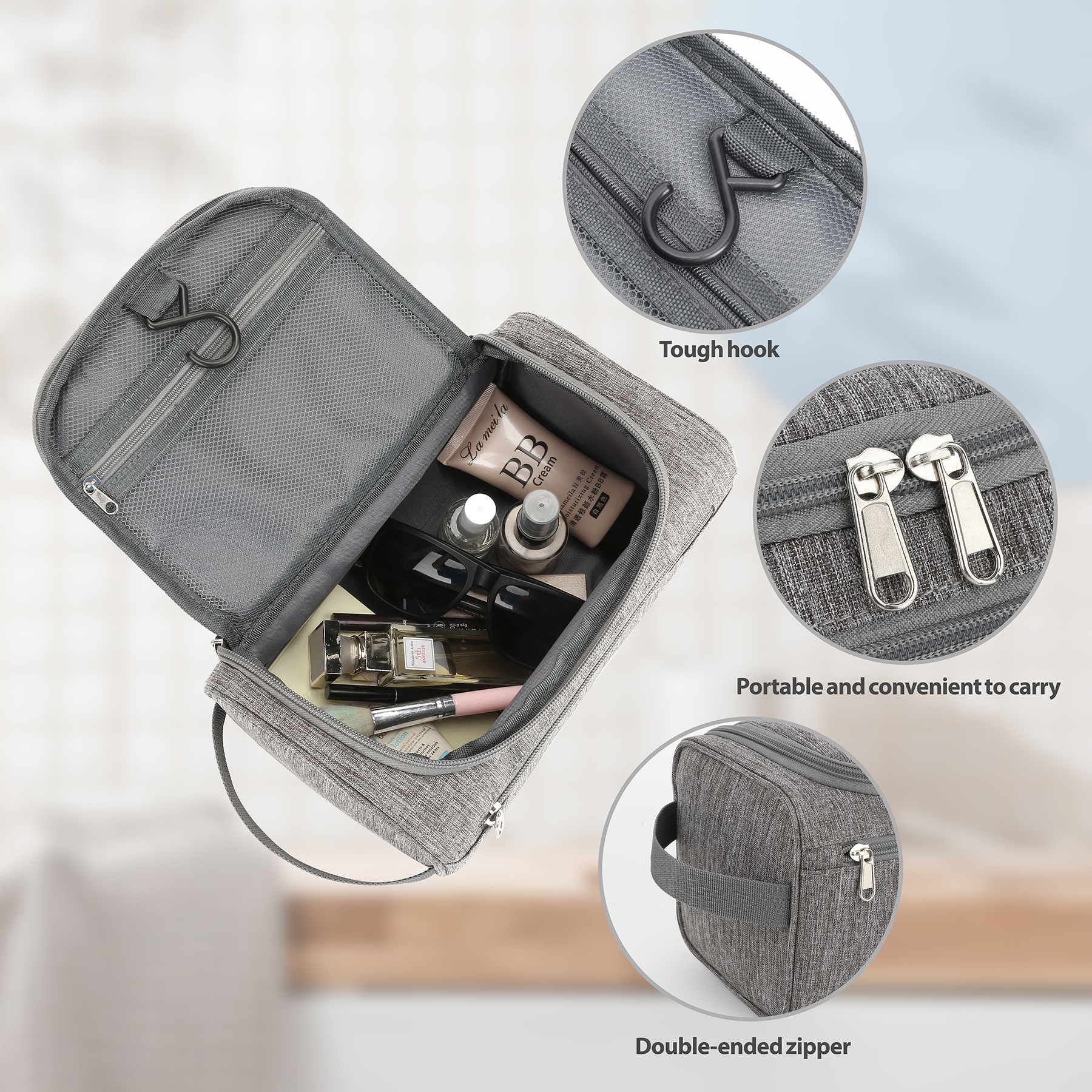 Hanging Toiletry Bag with Front Zip Pocket 7