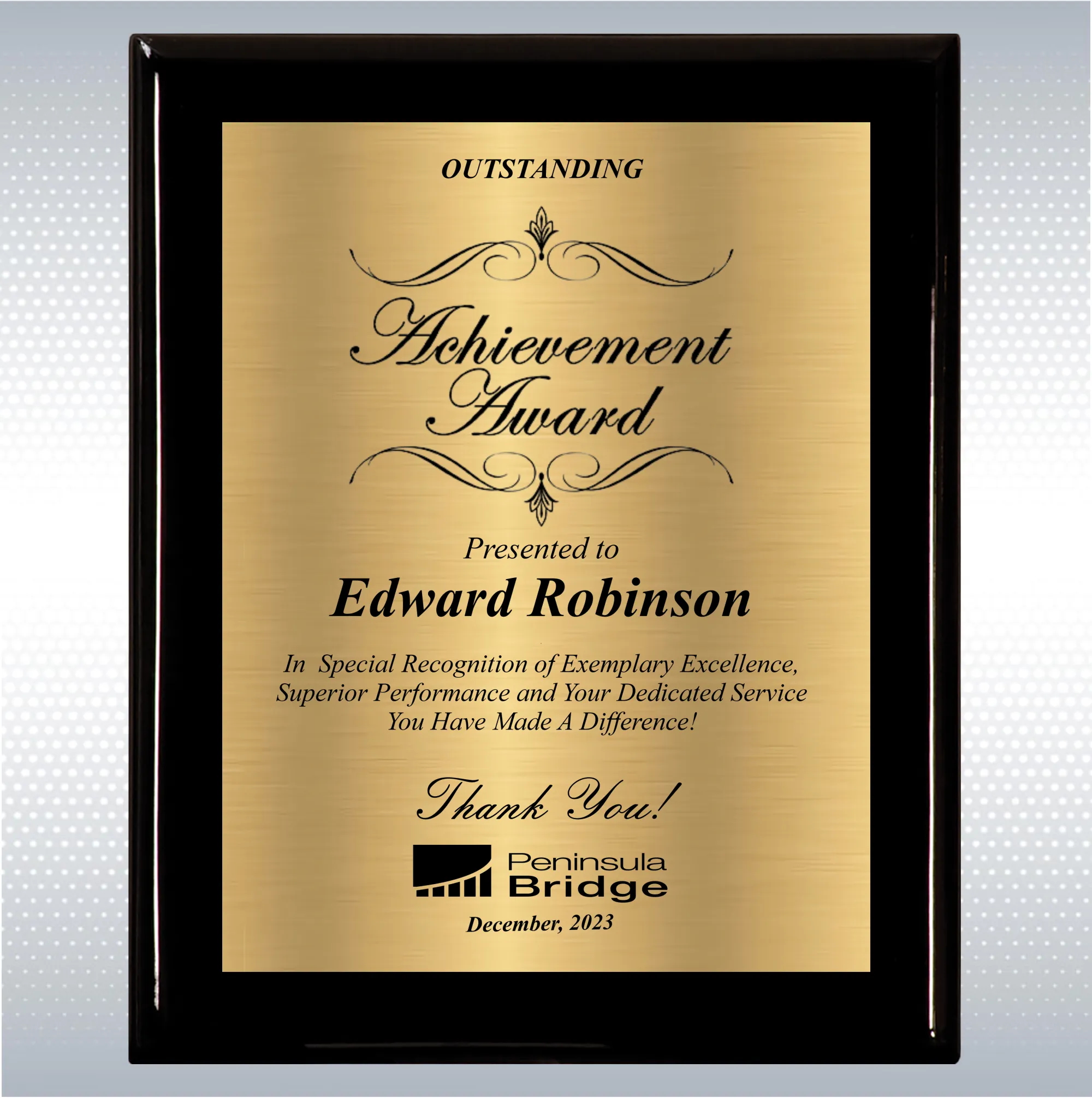 Black Piano Finish Wood Excellence, Achievement Plaque 14