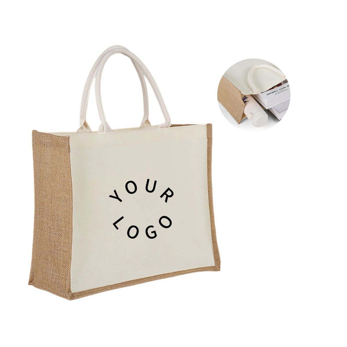Jute Canvas Tote Bag for Groceries and Events, custom tote bag with logo imprint 2