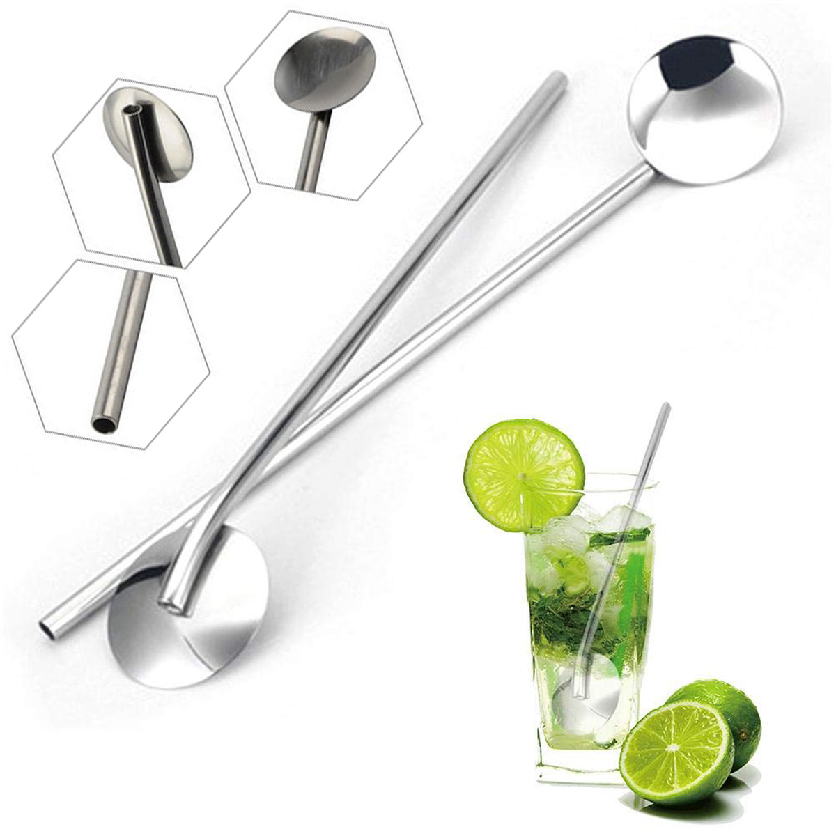 2 In 1 Creative Stainless Steel Spoon Straw 1