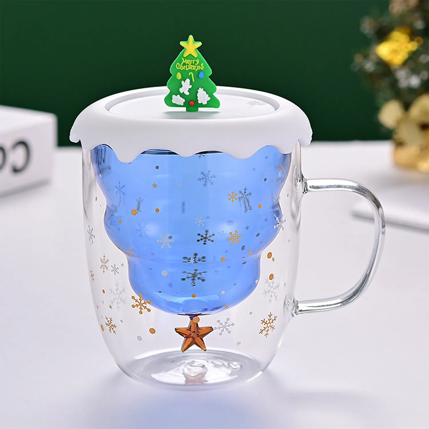 Christmas Tree Double Wall Insulated Glasses Mugs with Lid 5