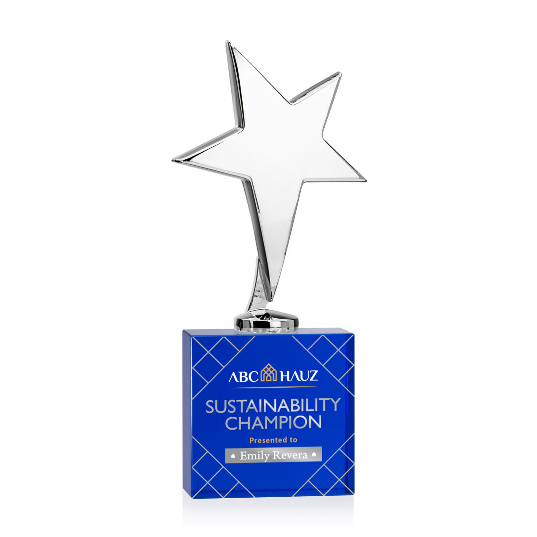 Tuscany Chrome Star VividPrint™ Award on Woodlawn Base-Blue
