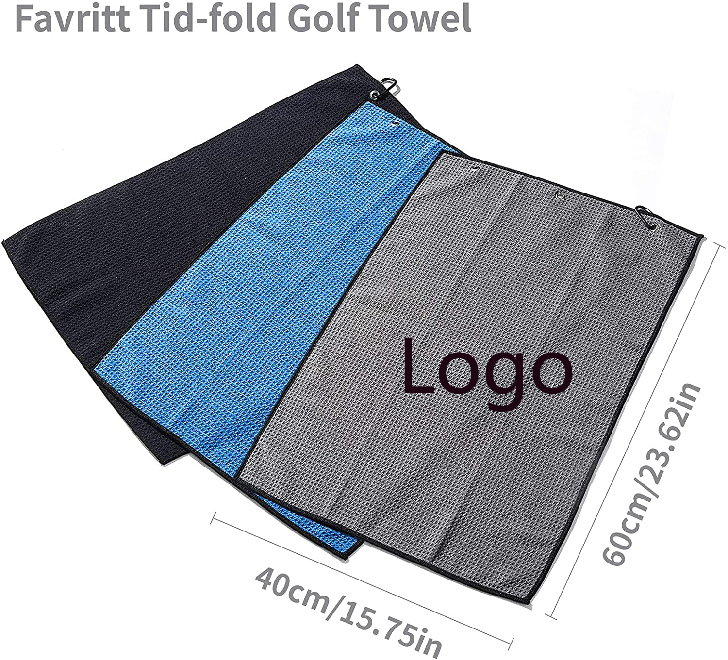 Tri-fold Premium Microfiber Fabric Golf Towel / Heavy Duty Carabiner Clip 1