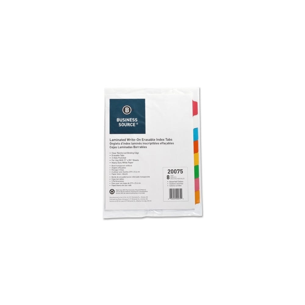 Index Dividers - 8 Color Tabs Mylar Matte Finish Write-On 2