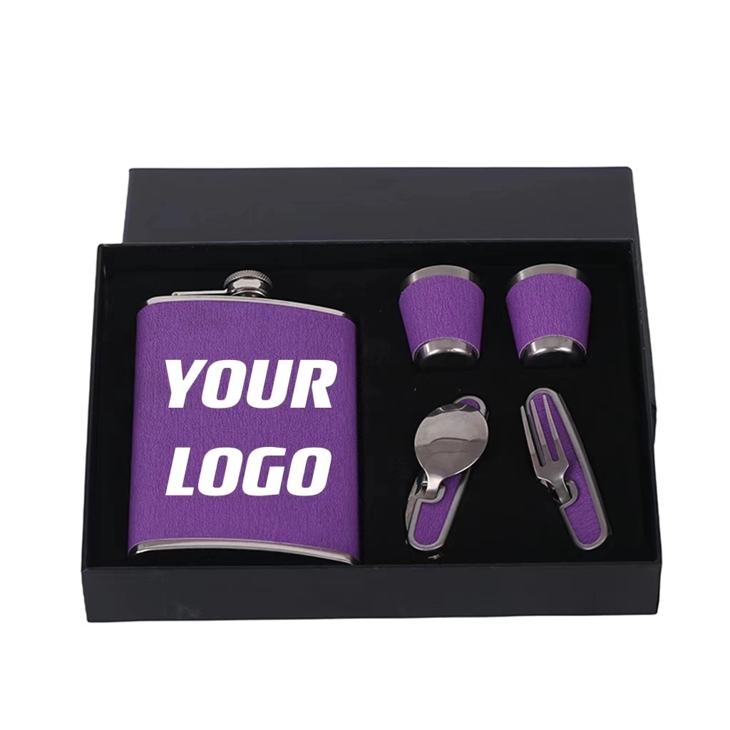 9 oz Hip Flask Gift Set With Folding Knives & Forks, custom water bottle with logo imprint 11