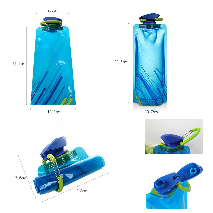 700ml Collapsible Folding Water Bottle Bag with Carabiner 2